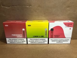 3X ASSORTED DISPOSABLE VAPES TO INCLUDE ELFBAR WATERMELON AND SIKE CRYSTAL LEMON & LIME (PLEASE NOTE: 18+YEARS ONLY. ID MAY BE REQUIRED): LOCATION - E0