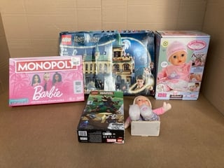 5X ASSORTED CHILDRENS TOYS TO INCLUDE BABY ANNABELL DOLL AND LEGO MARVEL ROCKET & BABY GROOT: LOCATION - E1