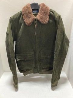 RALPH LAUREN POLO G1 BOMBER JACKET IN OLIVE GREEN - SIZE L: LOCATION - BR6