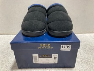 RALPH LAUREN POLO SUTTON SCUFF SLIPPERS IN BLACK/GREY - SIZE UK 9: LOCATION - BR7