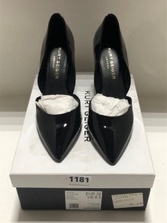 PAIR OF KURT GEIGER LONDON LADIES PATENT OCCASION HEELED SHOES IN BLACK : SIZE 6 UK: LOCATION - BR10