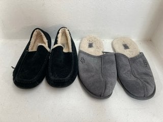 UGG MEN'S SCUFF SLIPPERS IN DARK GREY - SIZE UK 11 TO INCLUDE UGG MEN'S ASCOT SLIPPERS IN BLACK - SIZE UK 7: LOCATION - CR3