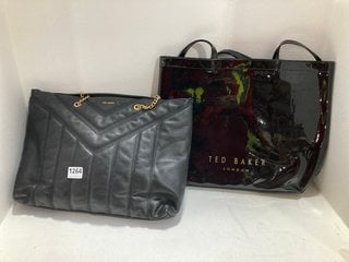 2 X TED BAKER SHOULDER BAGS TO INCLUDE TED BAKER ABBYCON BRANDED LARGE ICON TOTE BAG IN BLACK PVC: LOCATION - CR4