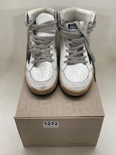 GOLDEN GOOSE WOMEN'S SKY STAR HI TOP TRAINERS IN WHITE/BLACK - SIZE UK 4: LOCATION - CR5