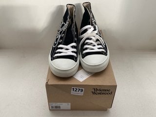 VIVIENNE WESTWOOD PLIMSOLL HIGH TOP CANVAS TRAINERS IN BLACK - SIZE UK 7.5 - RRP £215: LOCATION - CR5