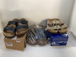 3 X ASSORTED FOOTWEAR TO INCLUDE BIRKENSTOCK MEN'S ARIZONA DOUBLE STRAP SANDALS IN BLACK - SIZE UK 9: LOCATION - CR5