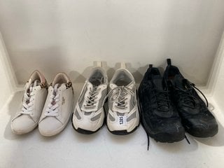 3 X ASSORTED FOOTWEAR TO INCLUDE STEVE MADDEN KINGDOM-E TRAINERS IN WHITE/BLACK - SIZE UK 5.5: LOCATION - CR5