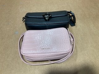 TED BAKER WOMEN'S STINA DOUBLE ZIP MINI CAMERA BAG IN MID PINK TO INCLUDE COACH WOMEN'S GLOVE TANNED SHOULDER BAG IN BLACK: LOCATION - C4T