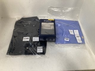 3 X ASSORTED CLOTHING ITEMS TO INCLUDE RALPH LAUREN POLO MEN'S AVIATOR SHIRT IN NAVY SIZE L AND RALPH LAUREN POLO MEN'S CREW T-SHIRT IN VIOLET - SIZE L: LOCATION - C4T