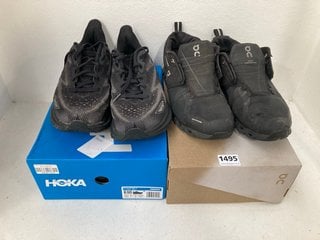 ON MEN'S CLOUD WATERPROOF RUNNING SHOES IN BLACK - SIZE UK 9 TO INCLUDE HOKA CLIFTON 9 RUNNING SHOES IN BLACK - SIZE UK 8: LOCATION - C4T