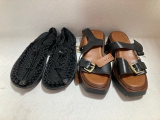 KEEN WOMENS SANDALS IN BLACK - UK 6 TO ALSO INCLUDE DUNE LONDON WOMENS LOELLS LEATHER PLATFORM SANDALS IN BLACK/BROWN - UK 8: LOCATION - DR5