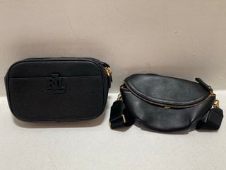 RALPH LAUREN WOMENS MERCY BELT BAG IN BLACK TO ALSO INCLUDE RALPH LAUREN WOMENS CARRIE 24 CROSS BODY BAG IN BLACK: LOCATION - DR5