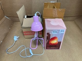 QTY OF ASSORTED LIGHTING ITEMS TO INCLUDE LOGAN MINI TABLE LAMP IN ROSE: LOCATION - DR