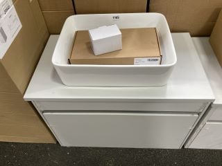 (COLLECTION ONLY) WALL HUNG 1 DRAWER COUNTERTOP SINK UNIT IN WHITE 770 X 440MM WITH A CERAMIC VESSEL BASIN COMPLETE WITH A HIGH MONO BASIN MIXER TAP & CHROME SPRUNG WASTE - RRP £799: LOCATION - A7