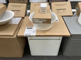 (COLLECTION ONLY) WALL HUNG 1 DRAWER SINK UNIT IN WHITE 460 X 460MM WITH A ICE BLUE COUNTERTOP COMPLETE WITH A ROUND CERAMIC VESSEL BASIN & HIGH MONO BASIN MIXER TAP & CHROME SPRUNG WASTE - RRP £698: