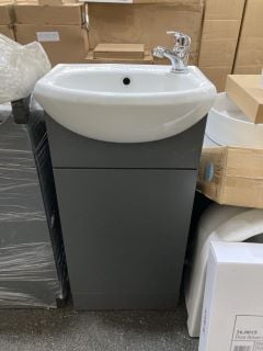 (COLLECTION ONLY) FLOOR STANDING 1 DOOR SEMI RECESSED CLOSET SINK UNIT IN ANTHRACITE WITH A 400 X 300MM 1TH CERAMIC BASIN COMPLETE WITH A MONO BASIN MIXER TAP & CHROME SPRUNG WASTE - RRP £645: LOCATI