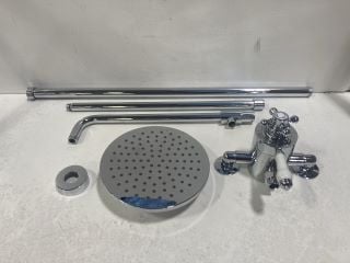 TRADITIONAL EXPOSED SHOWER VALVE IN CHROME WITH RISER RAIL, ROUND FIXED SHOWER HEAD - RRP £599: LOCATION - R1