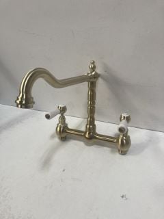 TWIN HANDLE KITCHEN BRIDGE TAP IN BRUSHED BRASS: LOCATION - R1