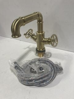 INDUSTRIAL STYLE MONO BASIN MIXER TAP IN GOLD - RRP £270: LOCATION - R1