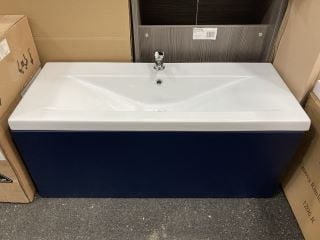 (COLLECTION ONLY) WALL HUNG 1 DRAWER SINK UNIT IN INDIGO WITH A 1000 X 400MM 1TH CERAMIC BASIN COMPLETE WITH A MONO BASIN MIXER TAP & CHROME SPRUNG WASTE - RRP £940: LOCATION - A2