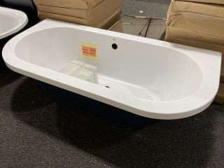 1680 X 780MM FREESTANDING D-SHAPED DOUBLE ENDED BATH IN REGAL BLUE WITH REPAIRABLE MINOR CHIP TO OUTER REAT TOP RIGHT CORNER WITH A SET OF WHITE CLAW & BALL FEET - RRP £1199: LOCATION - A1