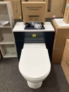 (COLLECTION ONLY) 600 X 360MM TOILET UNIT IN INDIGO & WHITE WITH BTW PAN /& SEAT WITH A CONCEALED CISTERN FITTING KIT - RRP £780: LOCATION - A4