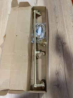 TRADITIONAL SHOWER SLIDE RAIL KIT IN BRUSHED BRASS WITH SHOWER HANDSET & HOSE - RRP £175: LOCATION - R2