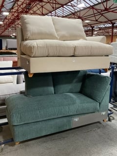 2 X ASSORTED PARTIAL CHAISE SOFA UNITS IN MARINE AND NATURAL FABRICS: LOCATION - D3