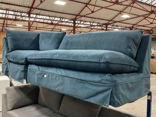 THE BERMERTON PARTIAL 4 SEATER CORNER SOFA IN MARINE NAVY FABRIC (INCOMPLETE): LOCATION - D3