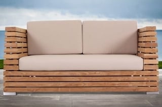 HADLEY ROSE PICARDI COLLECTION OUTDOOR GARDEN DOUBLE DEEP SEAT SOFA IN NATURAL TEAK WOOD FINISH WITH CHROME FEET - RRP £2895 (NO CUSHIONS): LOCATION - D1