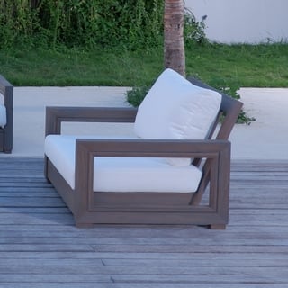 HADLEY ROSE IBIZA COLLECTION OUTDOOR GARDEN ARMCHAIR IN DARK STAINED NATURAL WOOD FINISH - RRP £1895 (NO CUSHIONS): LOCATION - D1