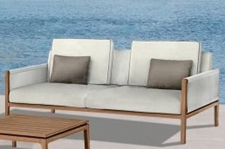 HADLEY ROSE VENETA COLLECTION OUTDOOR GARDEN 3 SEATER SOFA IN GREY WASHED ACACIA WOOD FRAME WITH WHITE ROPE WEAVING (NO CUSHIONS INCLUDED): LOCATION - D1