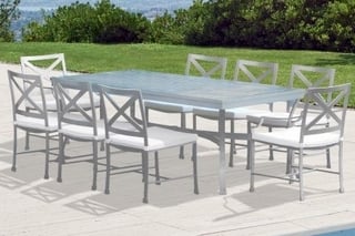 HADLEY ROSE ANTIBES COLLECTION LARGE 6-8 SEATER OUTDOOR GARDEN DINING TABLE IN SILVER COLOUR TO INCLUDE 6 X MATCHING ARMLESS STYLE DINING CHAIRS - RRP £4895 (NO CUSHIONS): LOCATION - D1