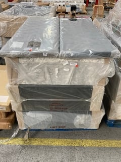 PALLET OF ASSORTED BED ITEMS TO INCLUDE HEADBOARD IN GREY: LOCATION - B6