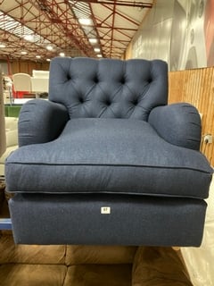 BUTTON BACK STYLE ARMCHAIR IN NAVY BLUE WOOLLEY FABRIC: LOCATION - D3