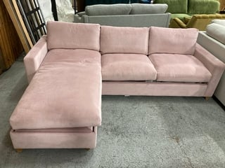 THE ASHWELL 5 SEATER LEFT HAND FACING CHAISE END CORNER STORAGE SOFA BED IN ROSE PINK PLUSH VELVET - RRP £2210: LOCATION - D3