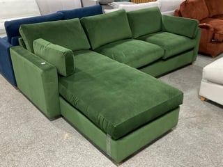 THE ASHWELL 5 SEATER LEFT HAND FACING CHAISE END CORNER STORAGE SOFA BED IN EMERALD GREEN PLUSH VELVET - RRP £2210: LOCATION - D3