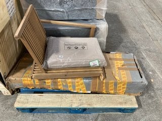 2 X PALLETS OF ASSORTED ITEMS TO INCLUDE PARTIAL MANUAL RECLINER ARMCHAIR IN GREY FABRIC: LOCATION - A9 (KERBSIDE PALLET DELIVERY)