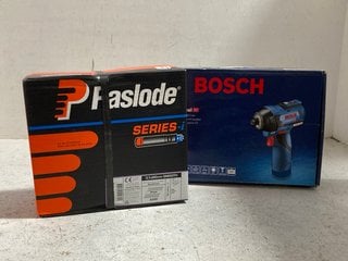 (COLLECTION ONLY) BOSCH PROFESSIONAL CORDLESS IMPACT DRIVER MODEL: GDR 12V -110TO INCLUDE PASLODE SERIES I 3.1 X 90 NAILS WITH GAS CANS: LOCATION - BR16