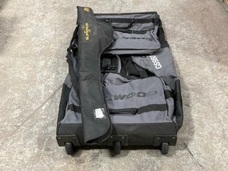 SHERWOOD GS950 GOALIE ROLLER BAG IN GREY - RRP £154 TO INCLUDE ABU GARCIA SUPERIOR FISHING ROD BAG IN BLACK: LOCATION - BR18