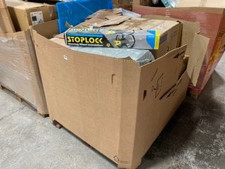 PALLET OF ASSORTED ITEMS TO INCLUDE ORIGINAL HIGH SECURITY STOPLOCK STEERING WHEEL IMMOBILISER: LOCATION - B6 (KERBSIDE PALLET DELIVERY)