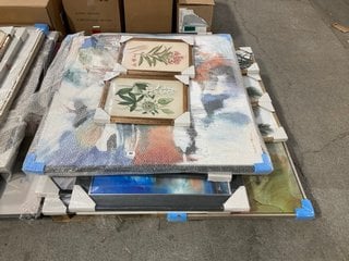 PALLET OF ASSORTED ARTWORKS TO INCLUDE JOHN LEWIS & PARTNERS BLUSHING PINK FLORALS II BY SYDENHAM EDWARDS: LOCATION - A3 (KERBSIDE PALLET DELIVERY)