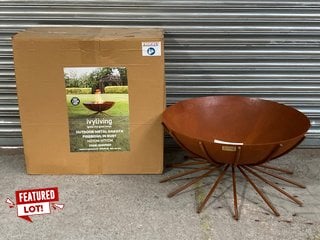 IVYLIVING OUTDOOR METAL DAKOTA FIRE BOWL IN RUST H37CM W 71CM RRP: £300: LOCATION - A1