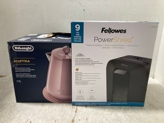 DELONGHI ECLETTICA 1.7L KETTLE IN PINK TO ALSO INCLUDE FELLOWES POWER SHRED PAPER SHREDDER: LOCATION - C1