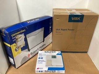 3 X HOUSEHOLD ITEMS TO INCLUDE SALTER MAX ELECTRIC SCALE: LOCATION - WA7