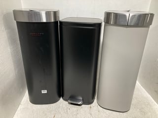 3 X ASSORTED JOHN LEWIS & PARTNERS KITCHEN BINS TO INCLUDE 30 LITRE TOUCH BIN IN GREY: LOCATION - A10