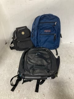 3 X ASSORTED BACKPACKS TO INCLUDE SAMSONITE SUITCASE IN BLACK TO INCLUDE PAKLITE MEDIUM SUITCASE: LOCATION - A5