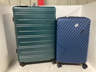 ROCK LUGGAGE LISBON LARGE SUITCASE IN PINE GREEN TO ALSO INCLUDE ROCK SANTIAGO HARDSHELL CABIN CASE IN NAVY - COMBINED RRP £140: LOCATION - A3