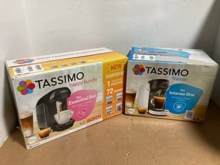 TASSIMO FINESSE COFFEE MACHINE IN BLACK/WHITE TO ALSO INCLUDE TASSIMO HAPPY BUNDLE THE ESSENTIAL ONE STARTER KIT COFFEE MACHINE IN BLACK: LOCATION - A1