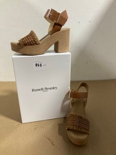 RUSSELL & BROMLEY LIBERATE WOVEN PLATFORM SANDALS IN BROWN UK SIZE 4: LOCATION - B2